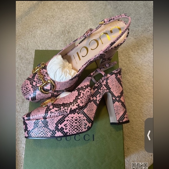 Gucci Shoes - Brand new full set.Gucci python calf print leather,horsebit platform sandals